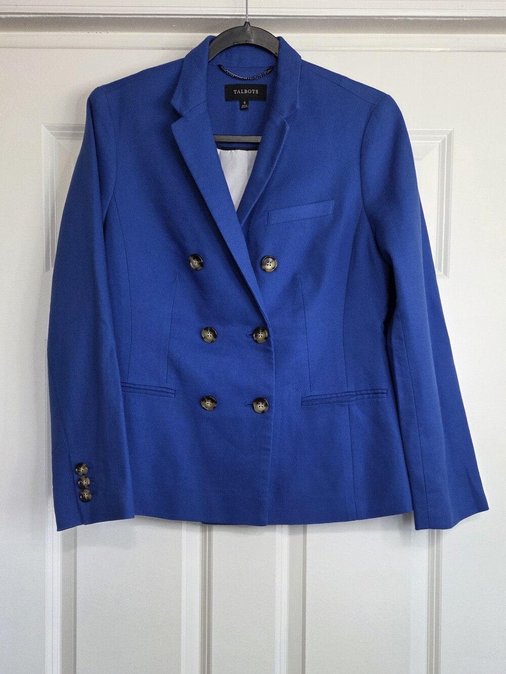 Talbots Cobalt Blue Double-Breasted Cotton Blend Blazer - Size 6